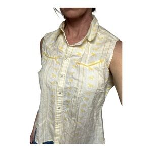 Wrangler Blues yellow horse print Western snap up tank L/XL